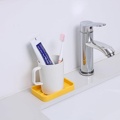 Silicone Kitchen Sink Organizer Tray for Multiple Usage,Easy Clean Sponges Holder for Kitchen Bathroom Counter or Sink,Dish Soap Dispenser,Scrubber,Bottle,Cup Yellow 4.9”x 3.2”