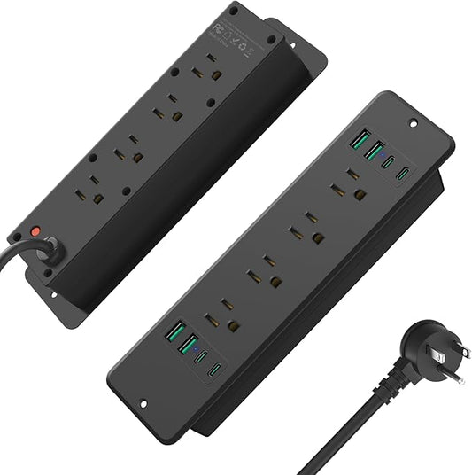 HHSOET 16 in 1 Recessed Power Strip Flat Plug, 45W Fast Charging Furniture Outlet with USB, Conference Recessed Surge Protection with 8 AC Plugs, 4 USB Ports 4 USB-C, 10ft Power Cord.(Black)