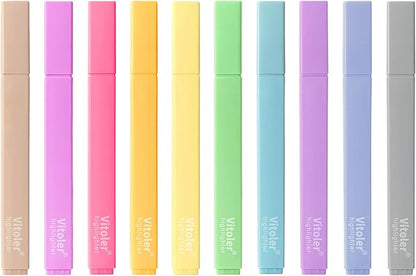 Vitoler Aesthetic Highlighters,10 Pcs Chisel Tip,Dry Fast Easy to Hold,Highlighter Set of Cute Office Desk Accessories, School Supplies