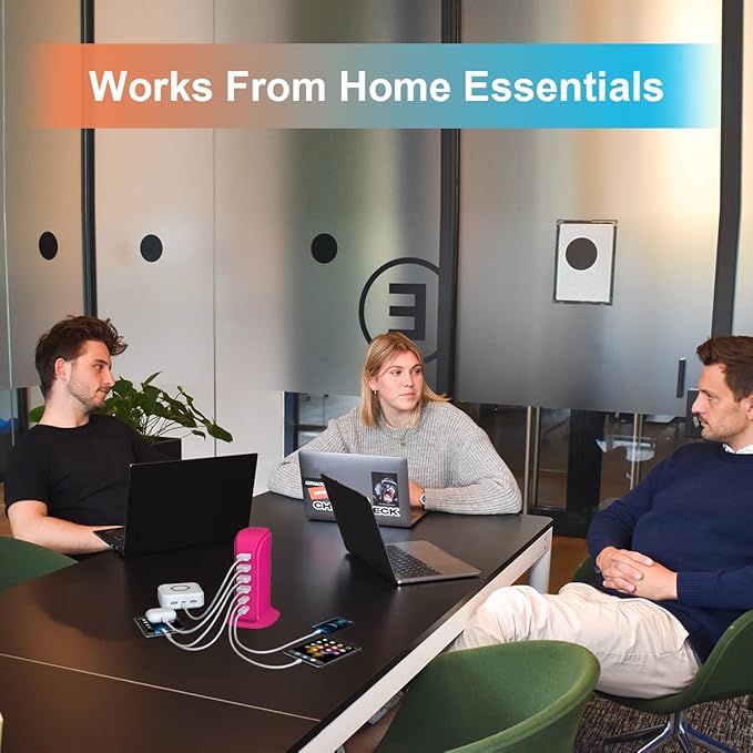 USB Charging Station Multiports Upoy, Charging Hub 6 Ports Dual Type-C, USB Tower Fast Charging for Tablets, Cellphones, Smart Watch, and More Electronic Gadgets, Portable Design, Travel Essentials