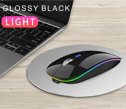 TENMOS Wireless Bluetooth Mouse, LED Slim (Bluetooth 5.1 + USB) 2.4GHz Rechargeable Silent Bluetooth Wireless Mouse with Type C Adapter for Laptop/MacBook/iPad OS 13 and Above (Black)