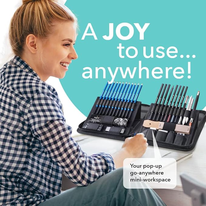 Castle Art Supplies 40 Piece Premium Drawing and Sketching Set with Tutorial | for Artists, Professionals or Beginners | Pencils, Charcoal, Graphite and More | in Neat Carry-Anywhere Zipper Case