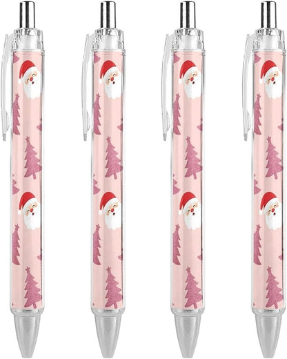 4 Pack Smooth Writing Ballpoint Pens, No Smear, Medium Point 0.5mm Retractable Cute Santa Claus Pink Tree Snowflake Christmas Gel Pen