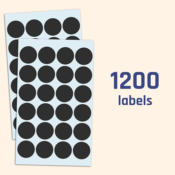 1200 Pack, 1" Round Dot Stickers Circle Labels - Black