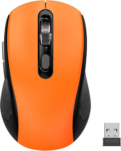 Wireless Mouse With Side Buttons Suitable for Laptops PC Chromebook Mac MacBook Silent Mouse with USB Nano Receiver 2400 DPI Anti Slip Scroll Wheel 6-Button Ergonomic Wireless Computer Mouse - Orange