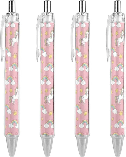0.5mm Ballpoint for Unisex, Retractable Cute Pink Unicorns Ball Pen, Fine Point Smooth Writing Pen Office Supplies, 4 Pcs