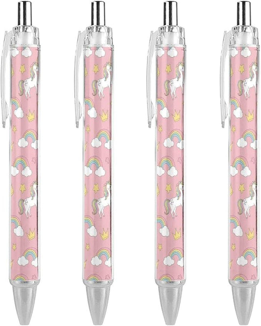 0.5mm Ballpoint for Unisex, Retractable Cute Pink Unicorns Ball Pen, Fine Point Smooth Writing Pen Office Supplies, 4 Pcs