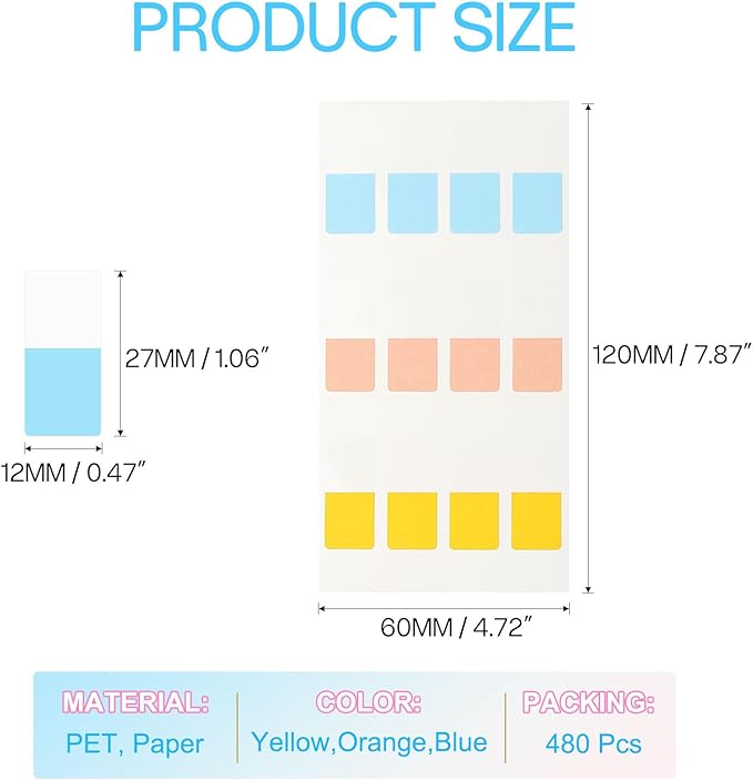 PATIKIL Clear Index Sticky Tabs, 480 Pcs Small Transparent Sticky Notes Bookmarks Planner Stickers Page Tabs for Office Notebooks File Folder Ledger Book, Classic 3 Colors