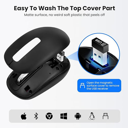 Wireless Bluetooth Silent Mouse for Laptop Mac, Multi-Device One-Click Switch, 4-Way High-Speed Metal Rollers, Adjustable DPI, Full-Size Ergonomic for Computer, iPad, Tablet, MacBook