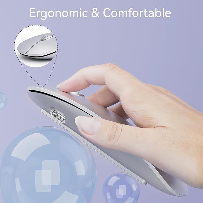 Uiosmuph G11 Wireless Mouse, USB C Rechargeable Computer Mouse, Slim Silent Mice 2.4GHz Optical with USB Nano Receiver and Type C Receiver for Laptop/Mac/PC - Silver