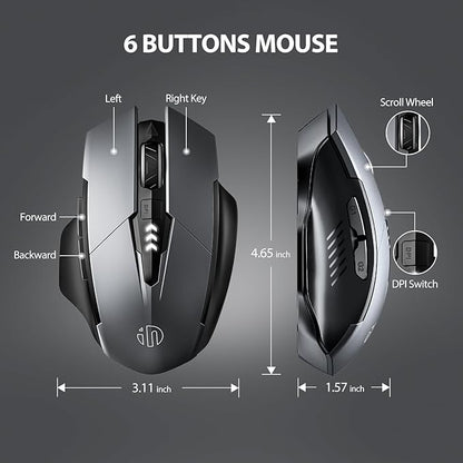 INPHIC Bluetooth Mouse Wireless, Tri-Mode, Upgraded Visible Battery, 2400 DPI, Silent Ergonomic Computer Mice, Mac, PC etc.-Gray