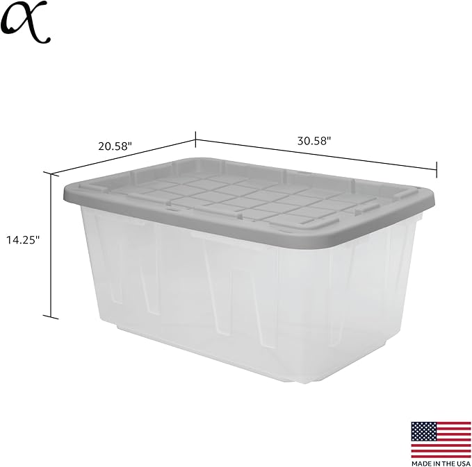 CX BLACK & YELLOW, 27-Gallon Heavy Duty Clear Storage Container & Snap-Tight Lid, Clear & Grey (14.3"H x 20.6"W x 30.6"D), Weather-Resistant, Stackable, See-Through Organization Tote [2 Pack]