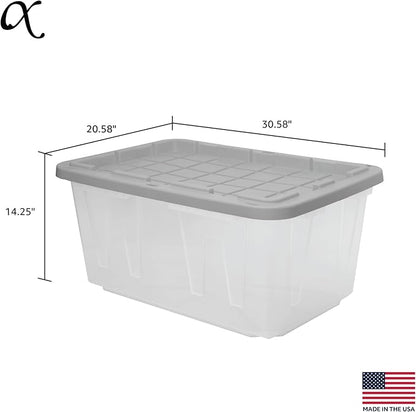 CX BLACK & YELLOW, 27-Gallon Heavy Duty Clear Storage Container & Snap-Tight Lid, Clear & Grey (14.3"H x 20.6"W x 30.6"D), Weather-Resistant, Stackable, See-Through Organization Tote [2 Pack]