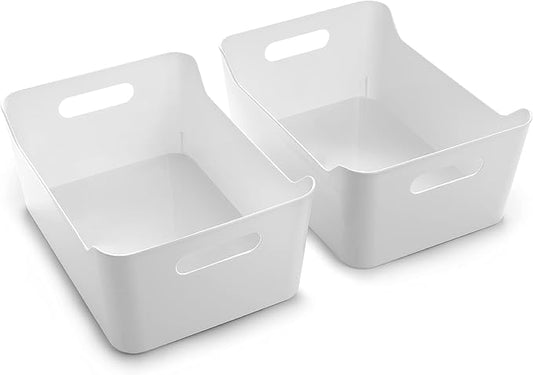 BINO Plastic Storage Bins - Small 2 Pack, White - THE SOHO COLLECTION - Pantry Organizers and Fridge Organizer