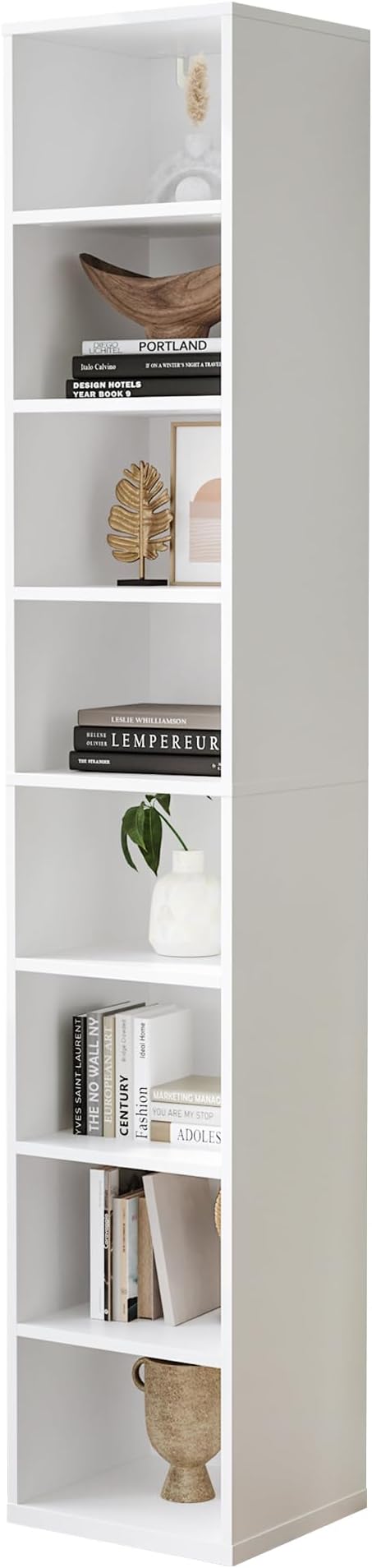 Wood Cube Storage Organizer White Bookshelf - 1-Tier Freestanding Storage Cabinet with Legs for Home Office, 8-Cubes Open Shelf