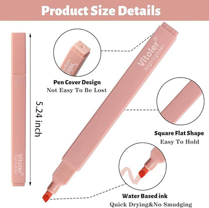 Vitoler Highlighters Assorted Colors,8pcs No Bleed Bible Chisel Tip Highlighters,Aesthetic High lighters for School Office Supplies