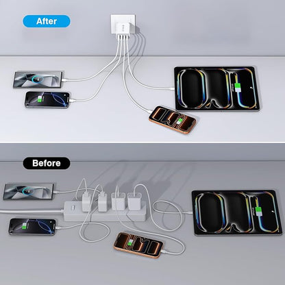 [3-Pack] USB C Wall Charger,40W Fast USB C Charger Block,4-Port PD+QC Wall Plug Power Adapter Multiport Type C Charging Block for iPhone 17/16/15/14/13/12/Pro Max,iPad,Samsung,AirPods4,Watch10,Ultra2
