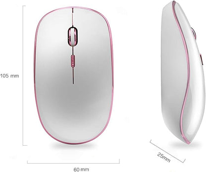 JOYACCESS Wireless Mouse for Laptop - Ultra Thin, Silent, 2400 DPI Portable Optical Mouse for Laptop,Computer,MacBook,Windows, Chromebook, PC (White + Pink)