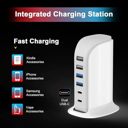 USB Charger Upoy, Charging Station for Multiple Devices 45W, Fast Charging Blocks with Dual Type C Ports, USB Charging Hub Organizer Multiport for iPhone, Ipad, Kindle, Travel Accessories
