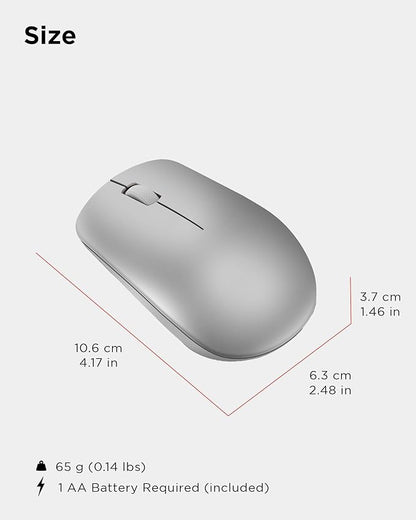 Lenovo 530 Full Size Wireless Computer Mouse for PC, Laptop, Computer with Windows - 2.4 GHz Nano USB Receiver - Ambidextrous Design - 12 Months Battery Life - Platinum Grey