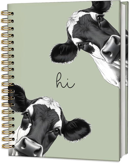 Cow Notebook Journal,Green Cute Animal Notebook Journal for School Women Teen Girls Kids,Gifts for Cow Lovers,Hardcover Spiral Notebooks for Work Notes Journaling,5.5x8.3 Inch