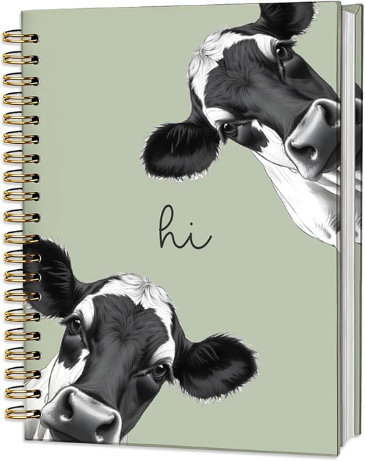 Cow Notebook Journal,Green Cute Animal Notebook Journal for School Women Teen Girls Kids,Gifts for Cow Lovers,Hardcover Spiral Notebooks for Work Notes Journaling,5.5x8.3 Inch