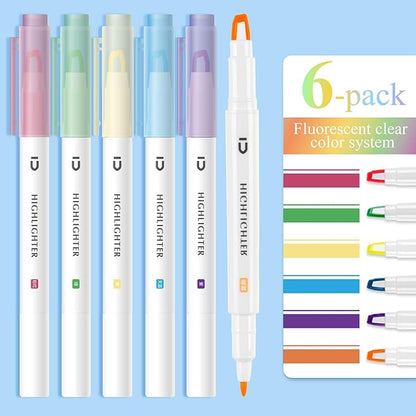 M&G 6 Pcs Cute Dual Tip Highlighters, Rainbow Color No Bleed Dry Quick Chisel Tip Highlighters, Perfect for School,Office, Bible, Notes (Rainbow)