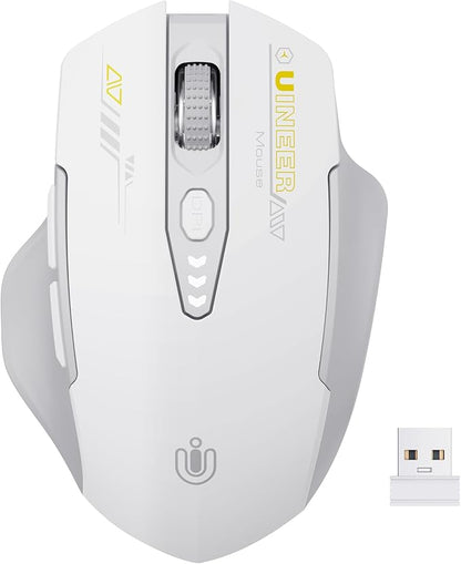 Uineer Wireless Mouse,[Upgraded] Rechargeable 2.4GHz (Battery Level Visible) Ergonomic Computer Mouse,4 Levels DPI, Wireless Mice for Laptop PC Computer(Grey and White)