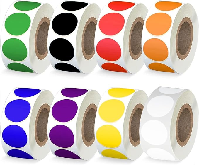4000 PCS 1" Colored Dot Stickers Circle Color Coding Labels, 8 Color Style Colorful Coding Label Sticker for Office, Student Classroom，Family (500label/roll)