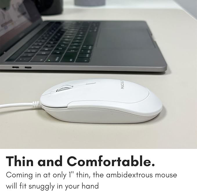 Macally Wired USB C Mouse for Mac and PC - Slim, Quiet, and Reliable - Type C Mouse for MacBook Pro/Air, iMac, Apple iPad, Laptop, Computer Desktop with 3 Button, Scroll Wheel, USBC, and 4 DPI Mode