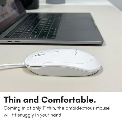 Macally Wired USB C Mouse for Mac and PC - Slim, Quiet, and Reliable - Type C Mouse for MacBook Pro/Air, iMac, Apple iPad, Laptop, Computer Desktop with 3 Button, Scroll Wheel, USBC, and 4 DPI Mode