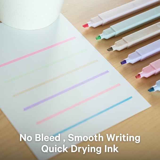 ALABASTER Co. - No Bleed Pastel Highlighter Set, 6 Pcs, Chisel Tip, Muted Pastel Colors, Bible Study Supplies