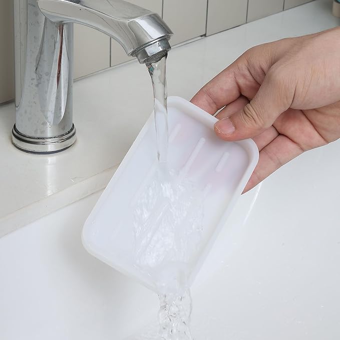 Silicone Kitchen Sink Organizer Tray for Multiple Usage,Easy Clean Sponges Holder for Kitchen Bathroom Counter or Sink,Dish Soap Dispenser,Scrubber,Bottle,Cup Ttanslucent 4.9”x 3.2”