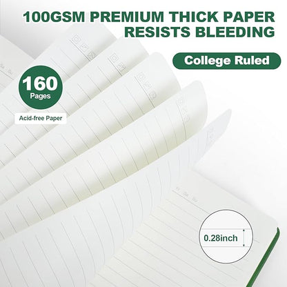 Lined Journal Notebooks for Writing, 100 GSM Thick Paper, 1 Pack Hardcover Notebooks, A5 College Ruled Notebook, Journaling Notebook for School/Travel/Office (Green- 1 Pack)