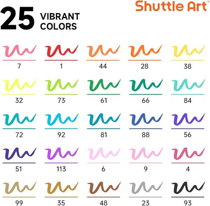 Shuttle Art Dual Tip Brush Marker Pens, 25 Colors Water-based Ink, Fine and Brush Tip Marker Set with 1 Coloring Book for Kids Adult Artist Calligraphy Hand Lettering Journal Doodling Writing