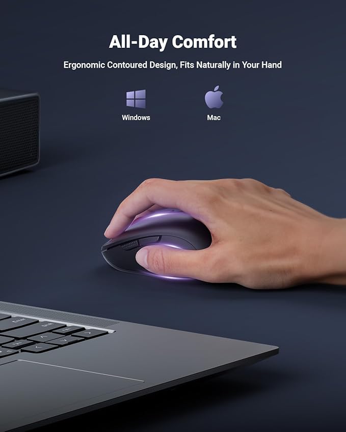 USB Wireless Mouse for Laptop PC Mac, 2.4GHz Cordless Mouse with 6 Buttons, 5-Level Adjustable 4000 DPI, Ergonomic Portable Optical Computer Mice, 24-Month Battery Life -Black