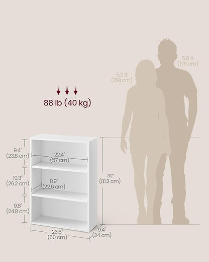 VASAGLE CUSTOS Collection - Bookshelf, 3-Tier Bookcase, Book Shelf, Open Storage Shelf, 9.4 x 23.6 x 32 Inches, for Living Room, Home Office, Dinning Room, Cloud White ULBC163T14