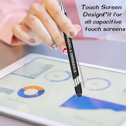 Zonon 12 Pcs Inspirational Pens Bulk Funny Ballpoint Pen with Stylus Tip Motivational Gifts for Christmas Teacher Coworkers Nurse School Office Supplies(Black,Motivational Style)