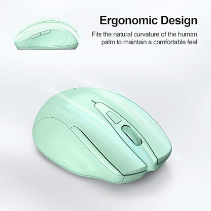 TECKNET Wireless Mouse (BT5.0/3.0 & 2.4G) Rechargeable 4800 DPI Silent USB A & Bluetooth Mouse 6 Buttons, Wide Compatibility - Green