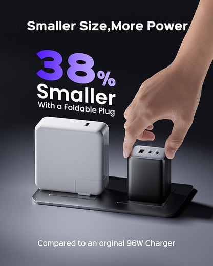 100W USB C Charger Block, 3-Port Compact Foldable Power Adapter USB Wall Charger for MacBook Pro/Air, Dell XPS, iPad Pro, iPhone Series, Galaxy S25/S24, and More (Black)