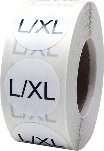 White Circle L/XL Clothing Size Stickers for Retail Apparel 0.75 Inch 500 Total Adhesive Labels