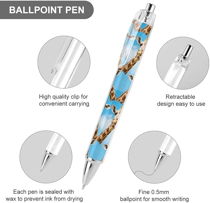 0.5mm Ballpoint for Unisex, Retractable Giraffe Selfie Ball Pen, Fine Point Smooth Writing Pen Office Supplies, 4 Pcs
