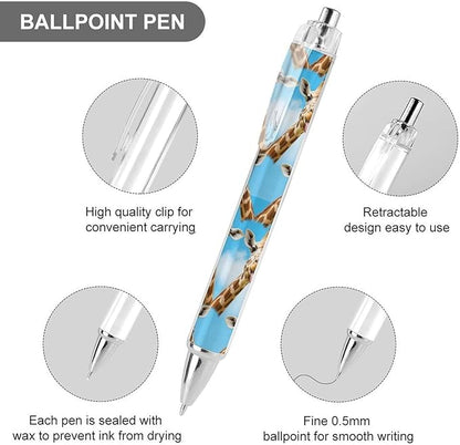 0.5mm Ballpoint for Unisex, Retractable Giraffe Selfie Ball Pen, Fine Point Smooth Writing Pen Office Supplies, 4 Pcs