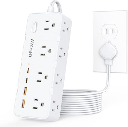 2 Prong Power Strip, 2 to 3 Prong Outlet Adapter with 8 AC & 4 USB Ports (2 USB C), 5FT Extension Cord, 1700J Two Prong Surge Protector, Wall Mountable, Ideal for Old House Non-Grounded Outlets