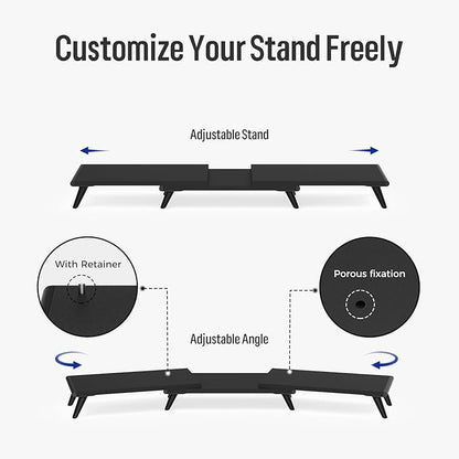 loukin Dual Monitor Stand Riser for Desk, 43.6"*8.2"*3.2" Large Computer Stand for 2 Monitors, Laptop, Printer, Length and Angle Adjustable Computer Shelf, Home Office,Max 43.6" Length(Black)