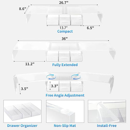 Clear Acrylic Desk Organizers and Accessories, Dual Computer Monitor Stand Riser with Drawer, Desk Shelf for Monitor, Workspace Desktop Organization for Office Supplies
