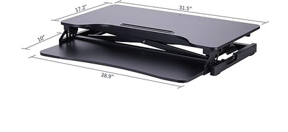 Rocelco Standing Desk Converter 31.5 Inch Sit Stand Up Dual Monitor Tabletop Riser with Tablet Mount, Height Adjustable Home Office Workstation - Deep Keyboard Tray for Laptop Mouse - Black (R VADRB)
