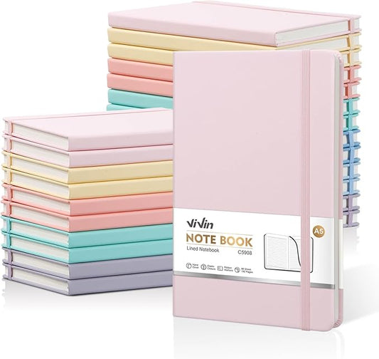 ViVin Lined Journal Notebooks for Work,192 Pages,5.5 x 8.3 inch,College Ruled,A5 Hardcover Journaling Notebooks for Writing,24 Pack Bulk