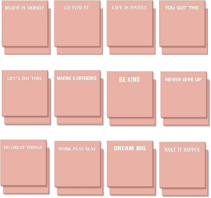 Yinder 24 Pcs Inspirational Sticky Notes Christmas Stocking Stuffers Motivational Sticky Notes Pad Employee Appreciation Gift Bulk for Teacher Nurse Coworker Office 3 x 3'' (Inspire,Pink)