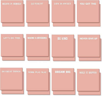 Yinder 24 Pcs Inspirational Sticky Notes Christmas Stocking Stuffers Motivational Sticky Notes Pad Employee Appreciation Gift Bulk for Teacher Nurse Coworker Office 3 x 3'' (Inspire,Pink)